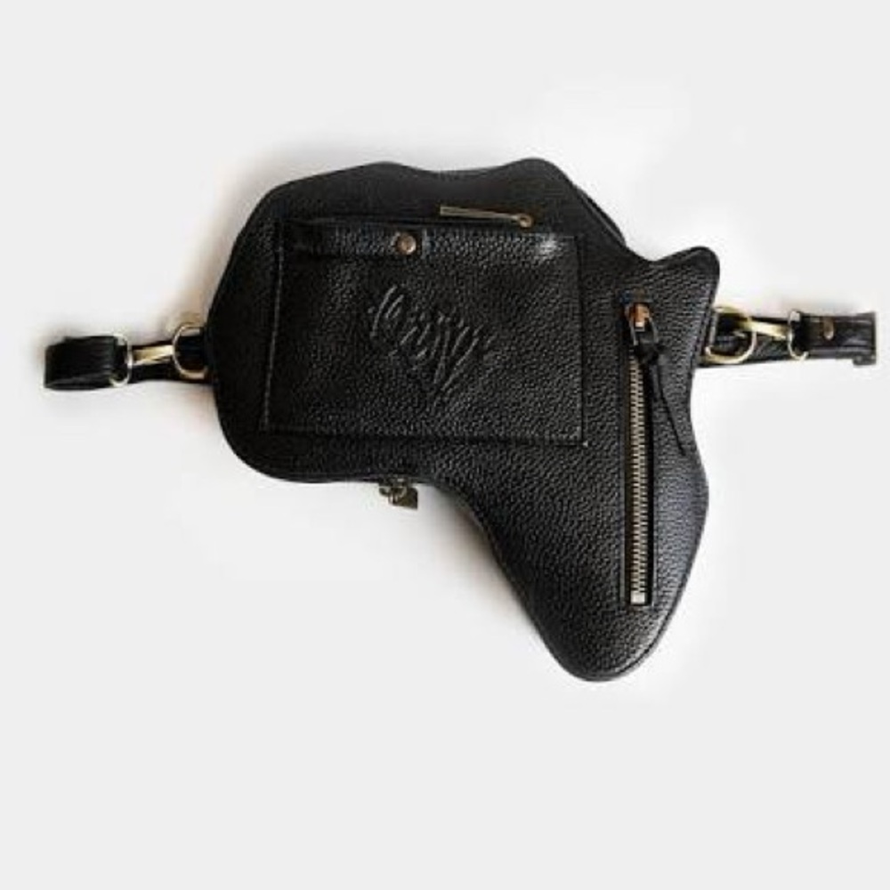 Orijin Culture Africa Fanny Pack Crossbody Bag Black Leather